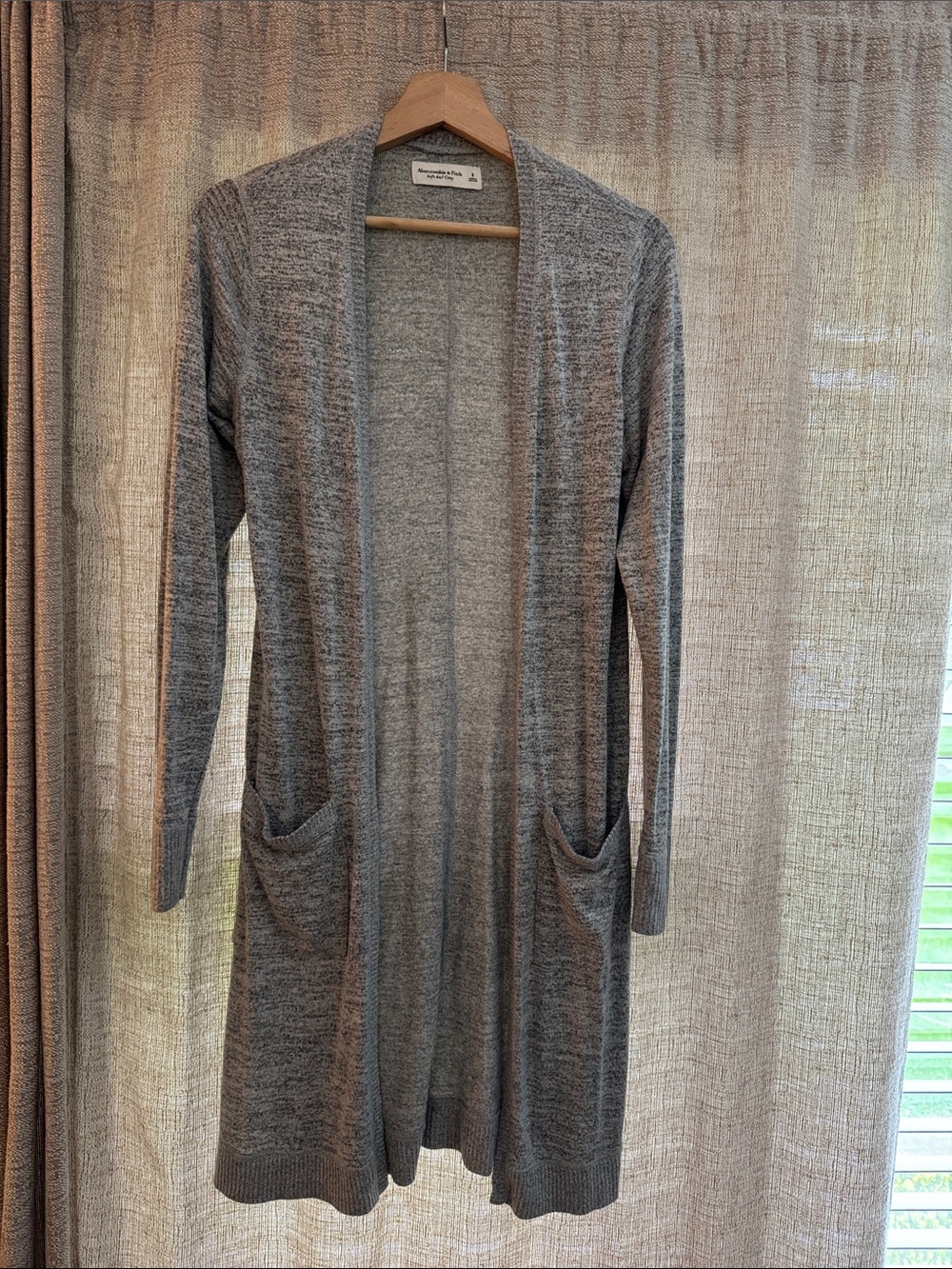 Abercrombie & Fitch Long Open-Front Cardigan in Heather Gray